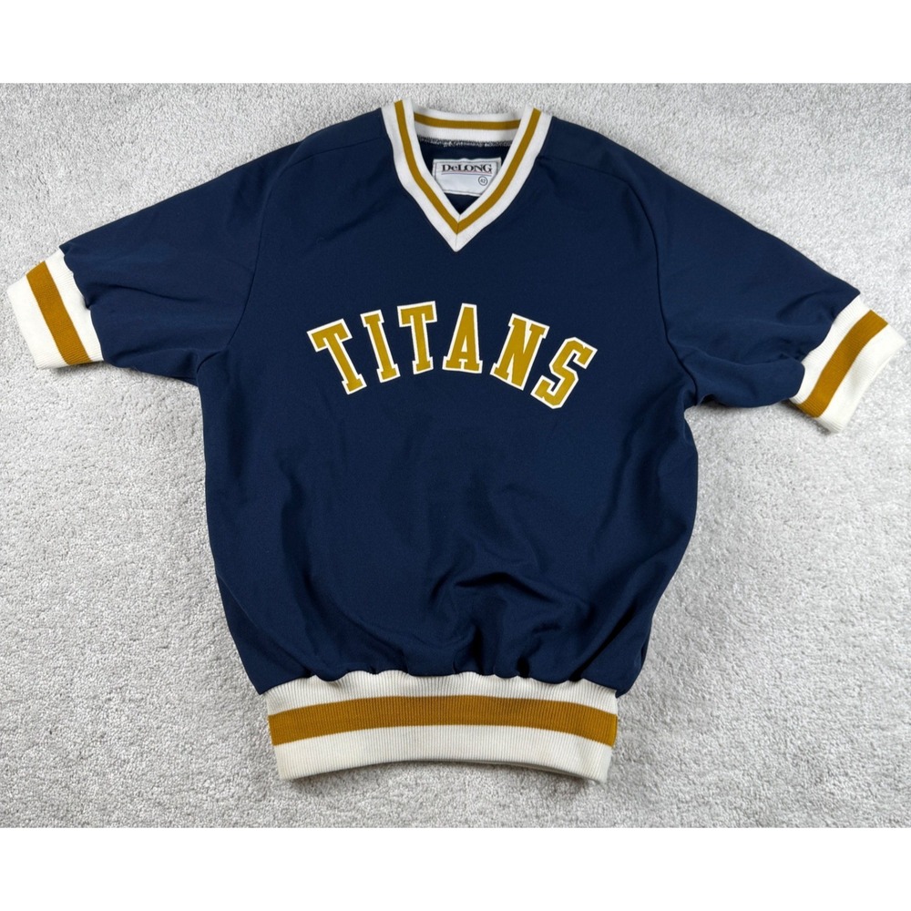 DeLONG Titans Mens Navy Blue Gold V-Neck Pullover Jersey Sz 42 L Sportswear Vtg